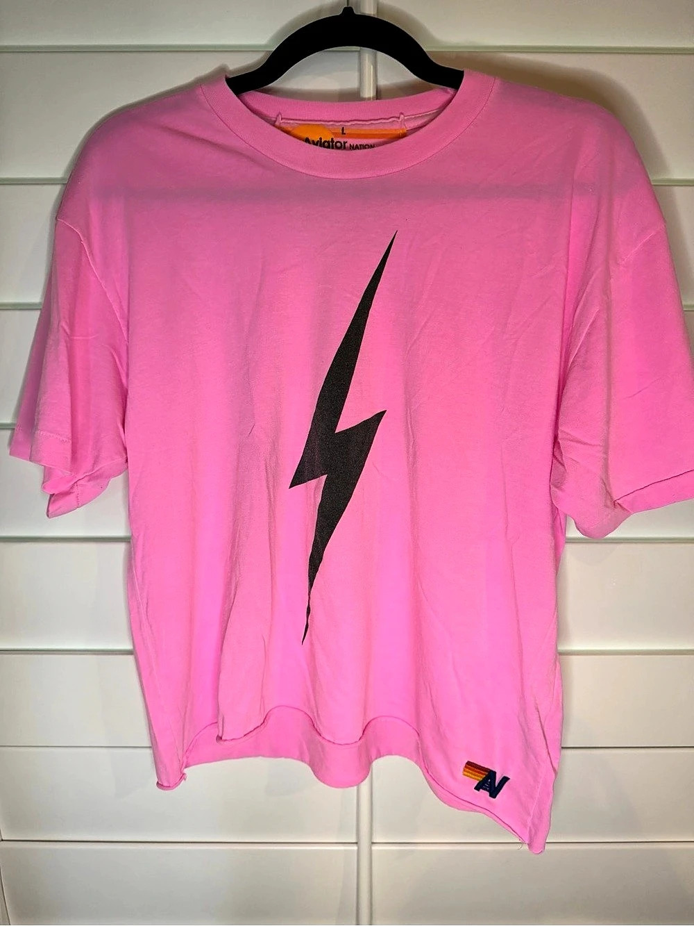 Aviator Nation Lightning Bolt Graphic Tee Pink Large Like New